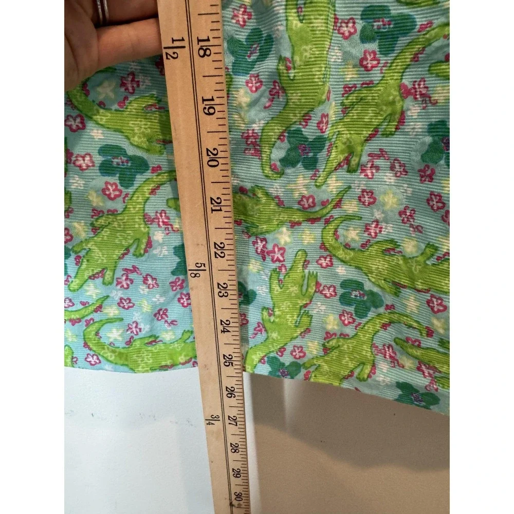 Lilly Pulitzer Dress Womens 0 Blue Green Alligator Print Strapless Cotton A Line - Picture 2 of 6